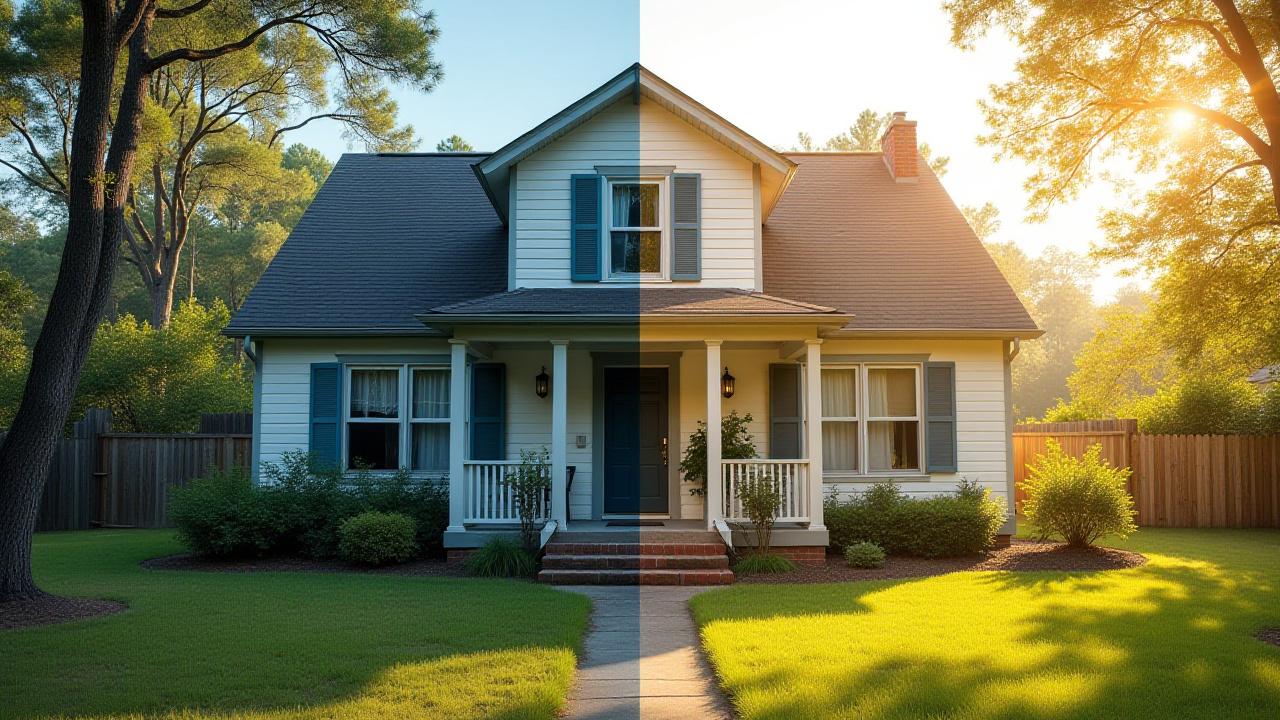 Before and after of a renovated distressed property in Columbia, SC, showing dramatic improvement