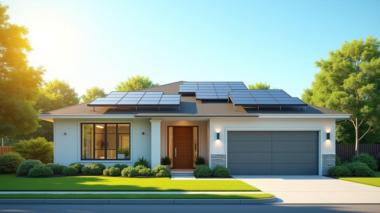 Modern home with solar panels and lush greenery, a symbol of sustainable investment in Columbia SC