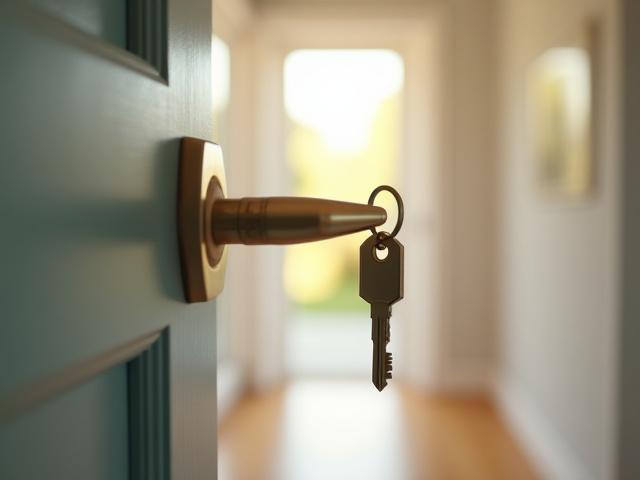 Key in hand, ready to open a door to a new, fully renovated rental property