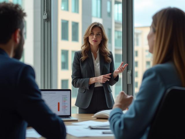 Nancy P Williams discussing financial analysis with clients in front of a modern multi-family building in Columbia, SC.