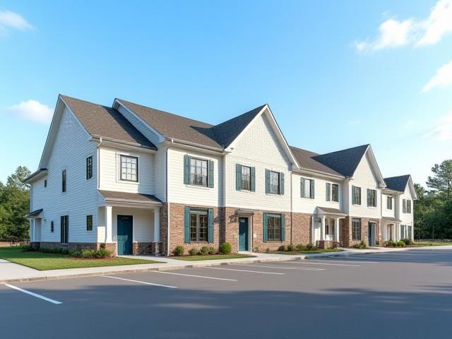 Modern triplex building with separate entrances in a growing Columbia, SC subdivision